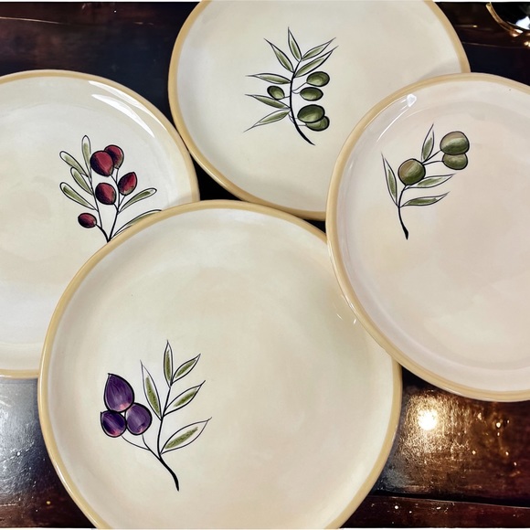 Pottery Barn Rustic Olive Side/Salad/Bread/Dessert Plates - Set of 4 - Picture 6 of 9